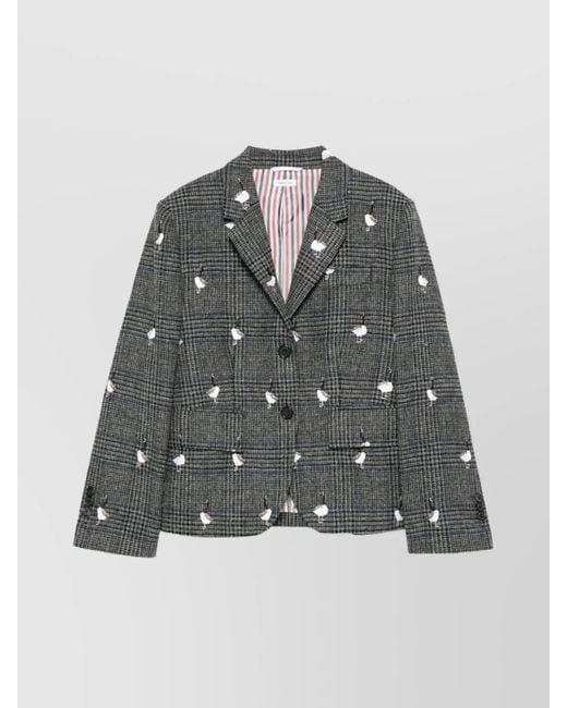 Thom Browne Gray Prince Of Wales Hunting Tweed Coat