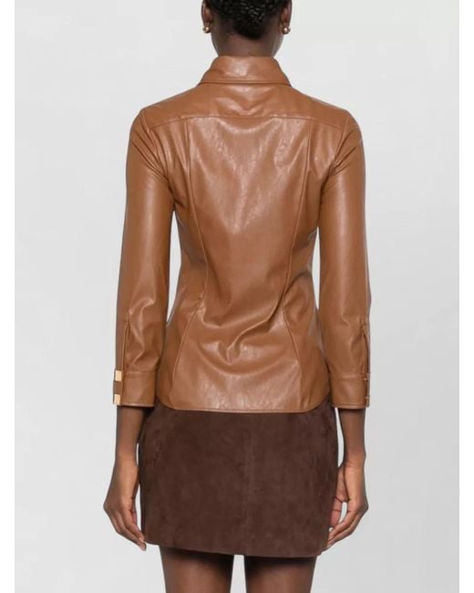 Elisabetta Franchi Brown Faux Leather Fitted Jacket