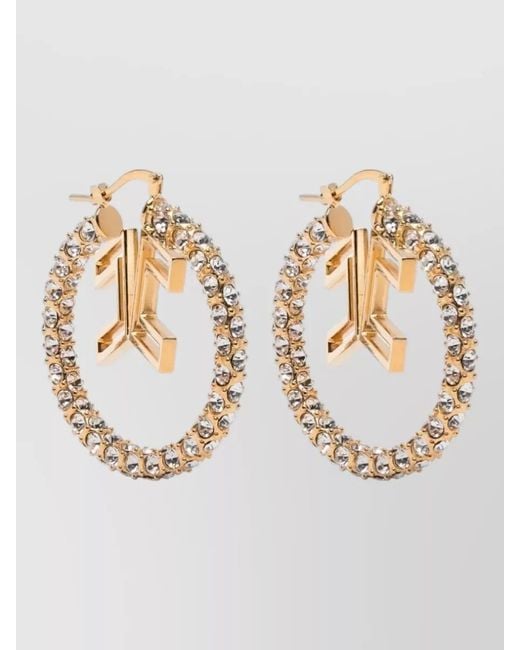Elisabetta Franchi Metallic Crystal Hoop Earrings Geometric Detail Pair