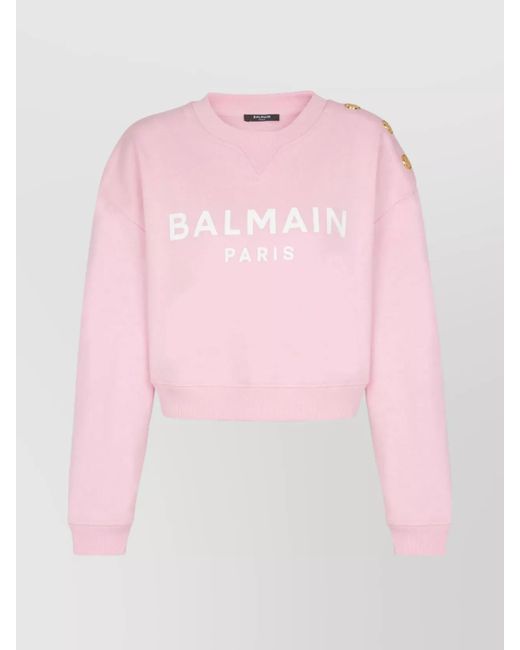 Balmain Pink Embossed Metal Button Shoulder Sweatshirt