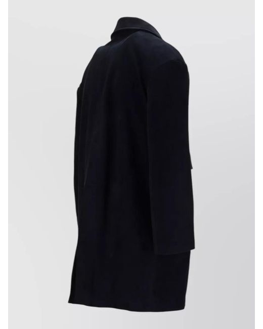 LA ROSE Blue Suede Coat Single Breasted Notch Lapel