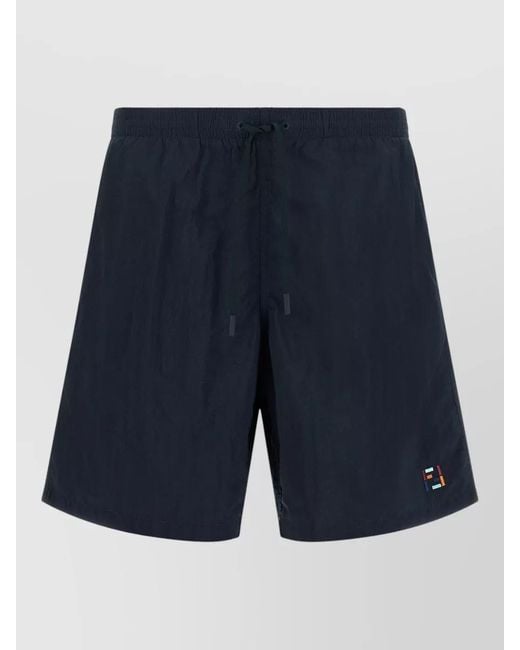 Fendi Blue Ff Stitching Nylon Swim Shorts Side Pockets for men