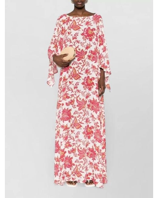 Etro Red Floral-Print Long-Sleeve Maxi Dress
