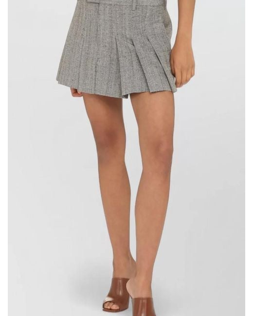Bottega Veneta Gray Pleated Mini Skirt Textured Fabric Belt Loops