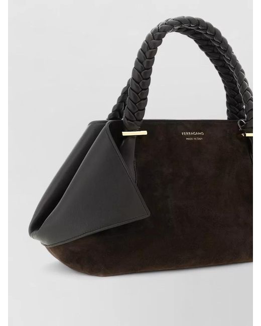 Ferragamo Black Scarf Th S Shoulder Bag Suede Braid