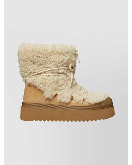Tory Burch Natural Shearling Lace-Up Platform Boots
