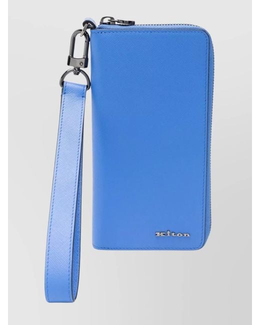 Kiton Blue Calfskin Leather Phone Wallet for men