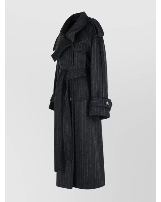 Sportmax Black Wool Pinstripe Trench Coat
