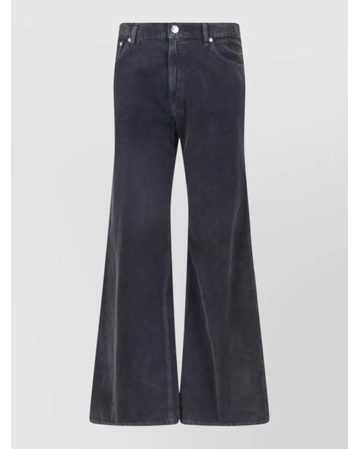 Haikure Blue Denim Trousers Belt Loops Five Pocket Flared
