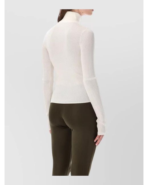 Frankie Shop White Merino Wool Silk Ribbed Slim-Fit High-Neck Quarter-Zip Sweater