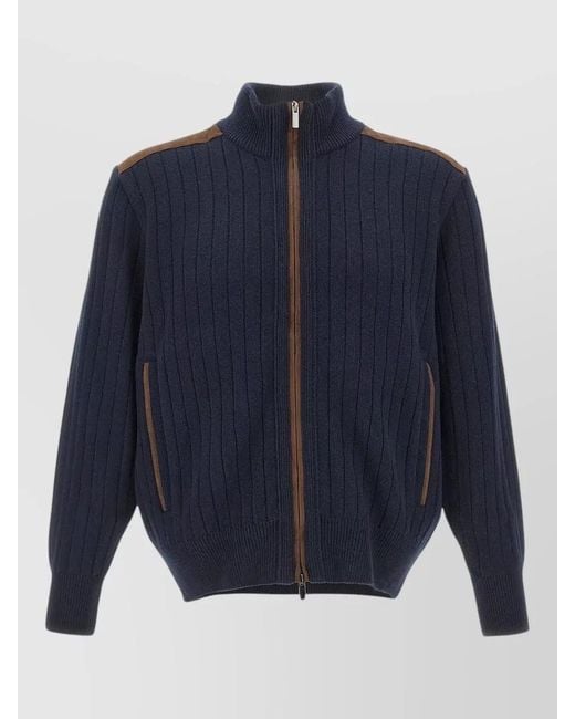 Paul & Shark Blue Wool Cashmere Zip Jacket High Collar for men