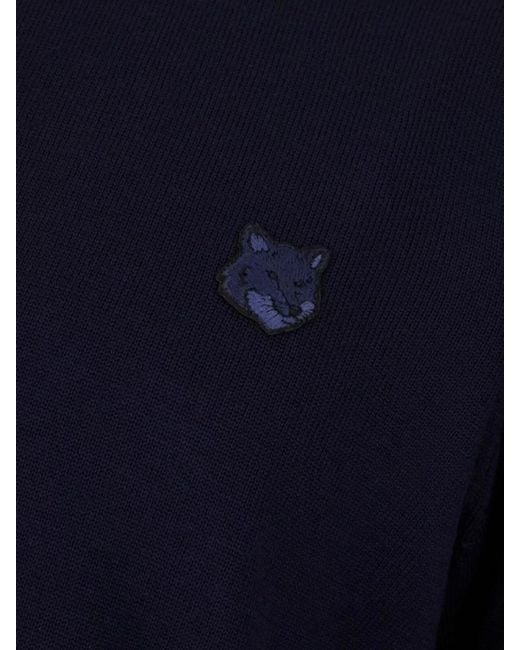 Maison Kitsuné Blue Ribbed Wool Crew-Neck Sweater for men