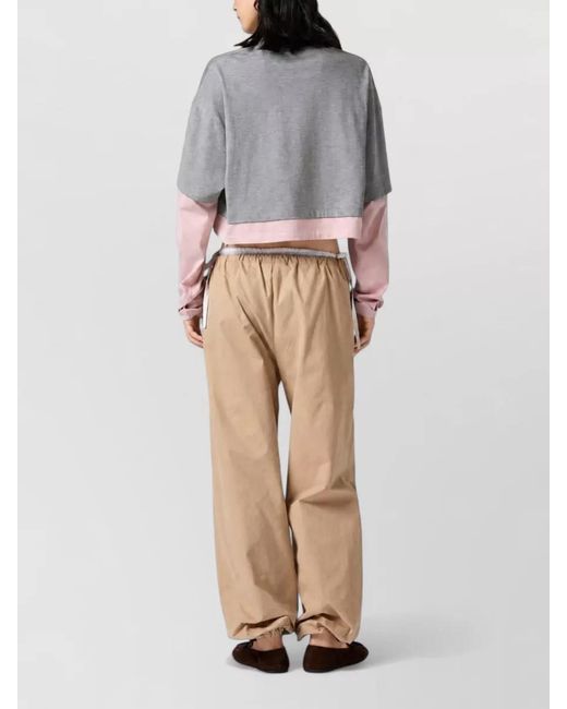Miu Miu Gray Jersey Cropped Long Sleeve Layered Top