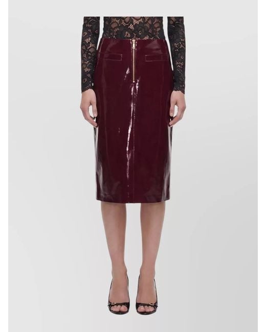 Self-Portrait Red Faux Leather High Waist Midi Skirt