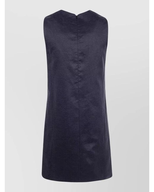 Semicouture Blue Linen Dress Shorts Sleeveless Round Neck
