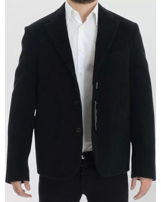 Dolce & Gabbana Blue Cotton Silk Ribbed Blazer for men