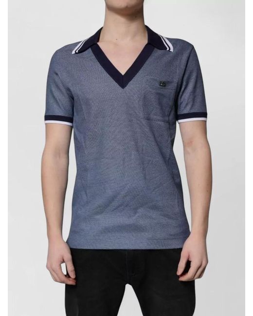Dolce & Gabbana Blue Silk V-Neck Short-Sleeve Polo Shirt for men