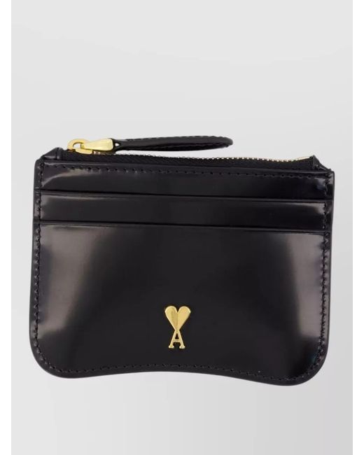 AMI Black Leather Zip Cardholder