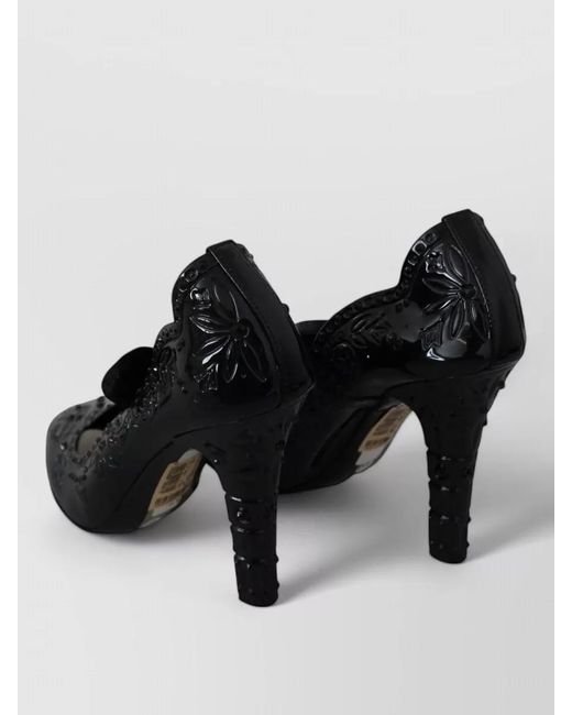 Dolce & Gabbana Black Crystal Embellished Floral Patent Pumps