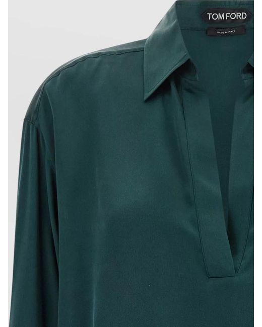 Tom Ford Green Silk Satin Polo Shirt Plunge Neckline