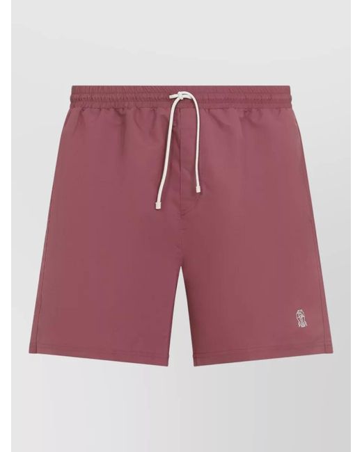 Brunello Cucinelli Red Polyester Swim Shorts Tech Fabric Pockets for men