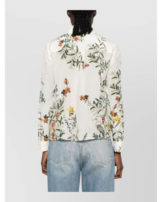 Alice + Olivia Natural Floral Print Relaxed Fit Long Sleeve Shirt