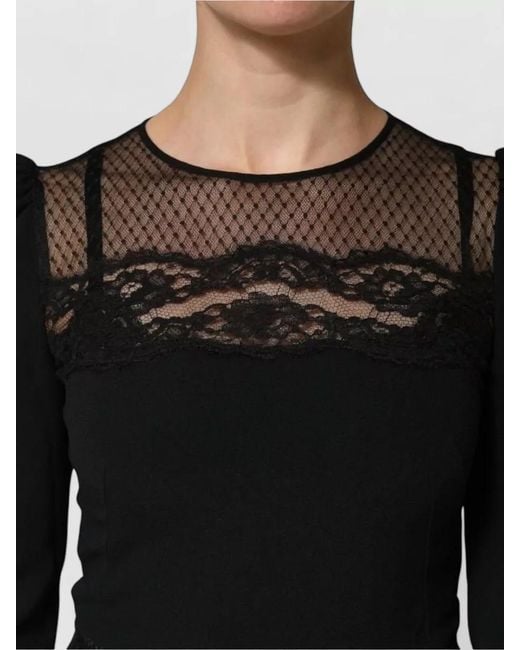 Dolce & Gabbana Black Lace Sheer Panel Midi Long Sleeve Dress