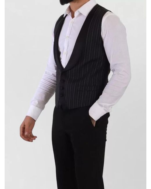 Dolce & Gabbana Blue Striped Wool Silk Waistcoat for men