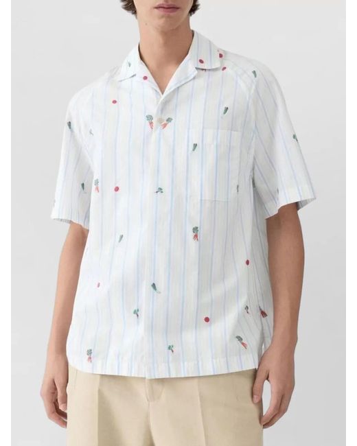 Jacquemus White Striped Camp-Collar Short-Sleeve Cotton Shirt for men