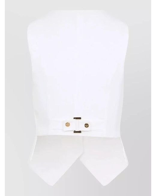 Elisabetta Franchi White Linen Gilet Tailored Fit Sleeveless Chain