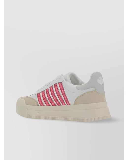 DSquared² Pink Platform Sole Round Toe Leather Sneakers With Contrasting Logo