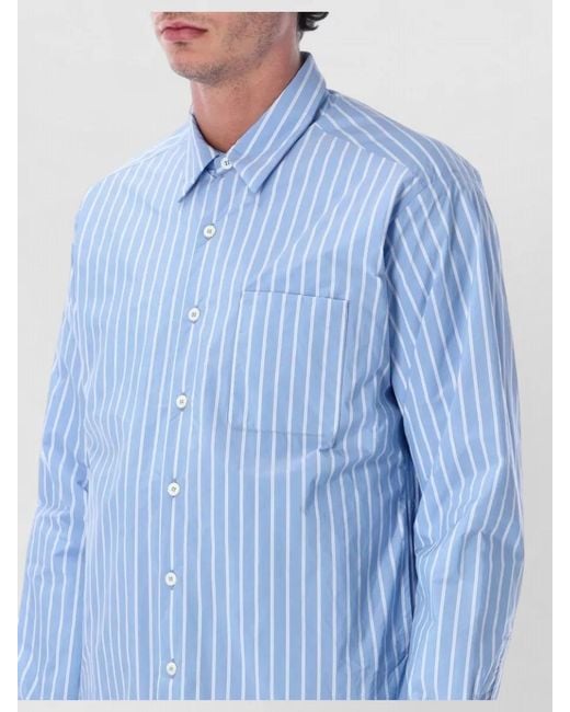Prada Blue Overshirt Renylon Stripe Relaxed Fit Long Sleeves for men