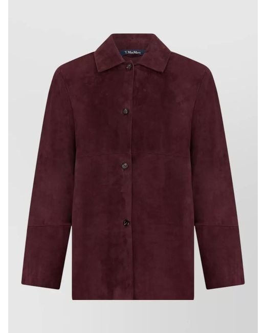Max Mara Red Lambskin Suede Mid Length Notch Collar Jacket