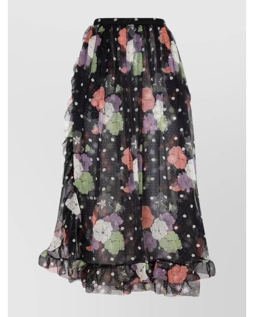 Etro Black Silk Floral-Print Ruffled High-Waisted Skirt