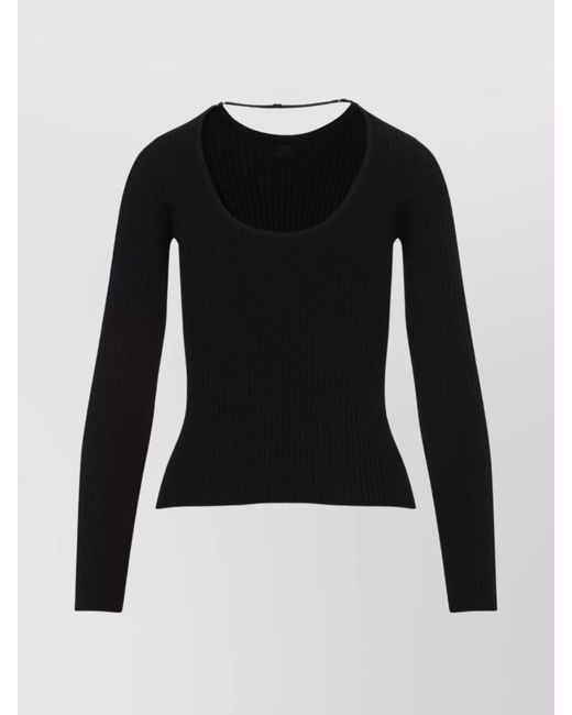 Courreges Black Ribbed Slim-Fit Long-Sleeve Open-Back Knitted Top