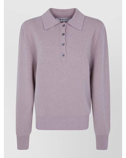 Rohe Purple Mouline Knit Polo Ribbed Cuffs Hem