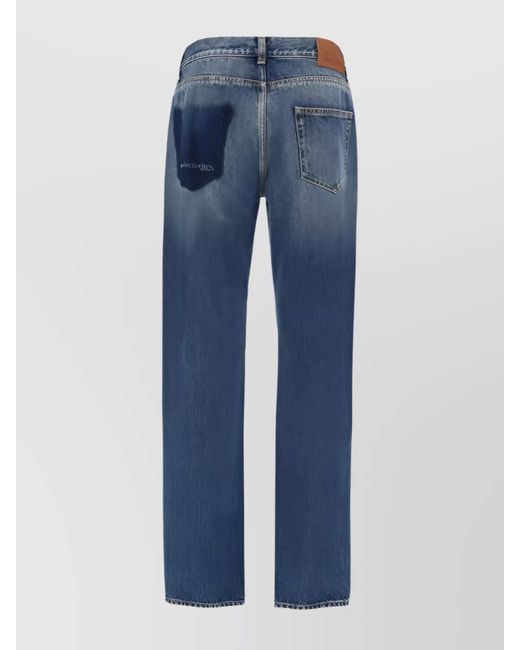McQueen Blue Denim Mid-Rise Straight-Leg Jeans for men