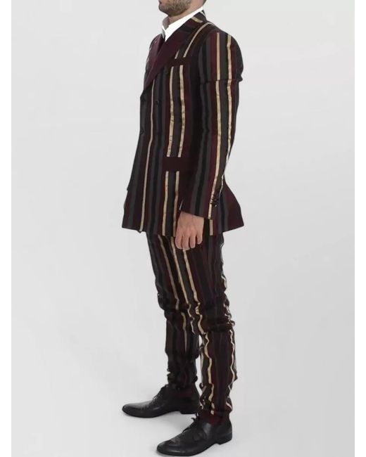 Dolce & Gabbana Black Wool Slim-Fit Striped Three-Piece Suit for men
