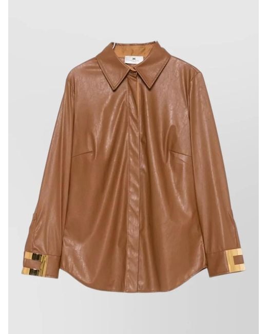 Elisabetta Franchi Brown Faux Leather Fitted Jacket