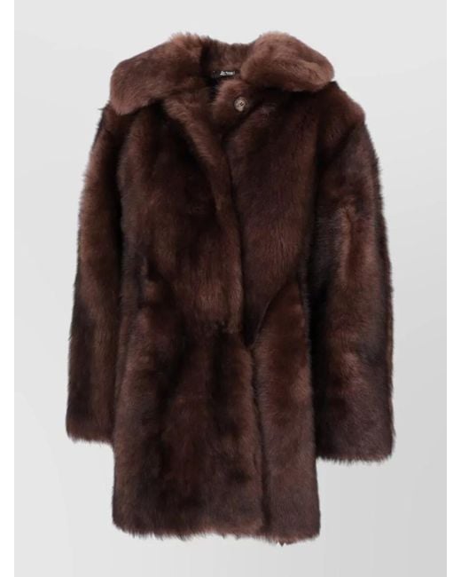 LA ROSE Brown Long Sleeve Faux Fur Coat