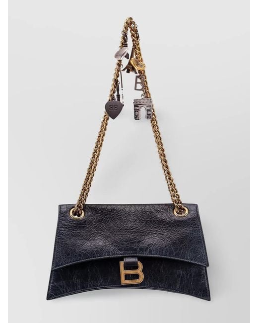 Balenciaga Blue Leather Shoulder Bag With Iconic Metal Logo