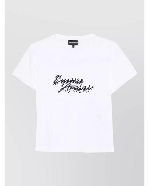 Emporio Armani White Cotton Sequin Logo Short-Sleeve T-Shirt