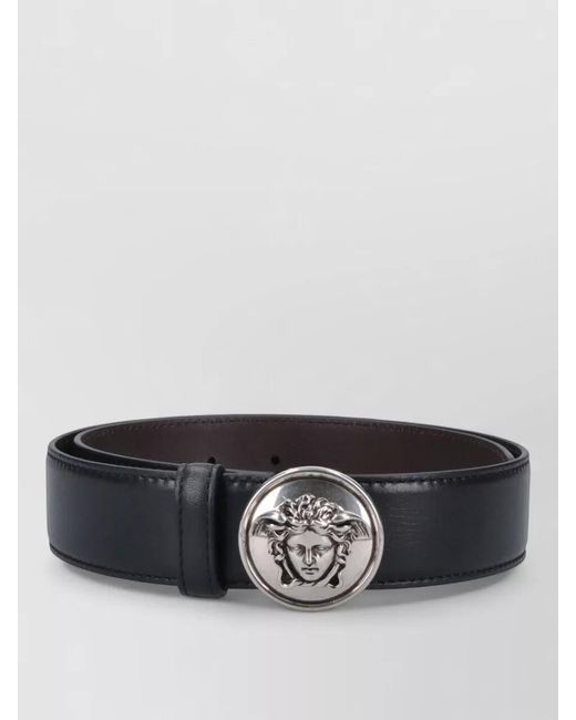 Versace Gray Adjustable Belt Medusa Buckle Design