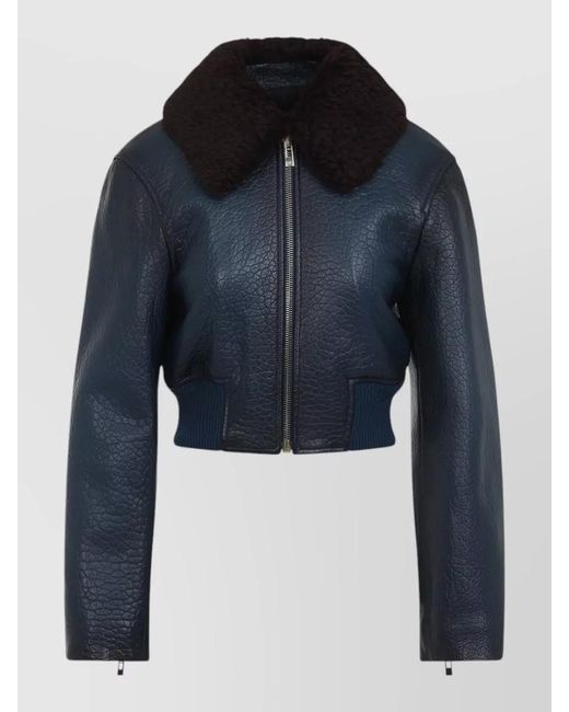 Alaïa Blue Lamb Leather Cropped Aviator Jacket