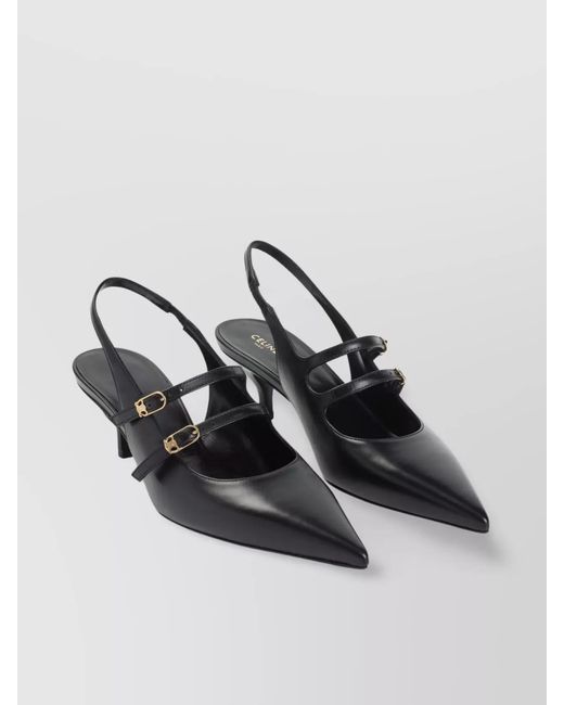 Céline Black Leather Double Strap Mules