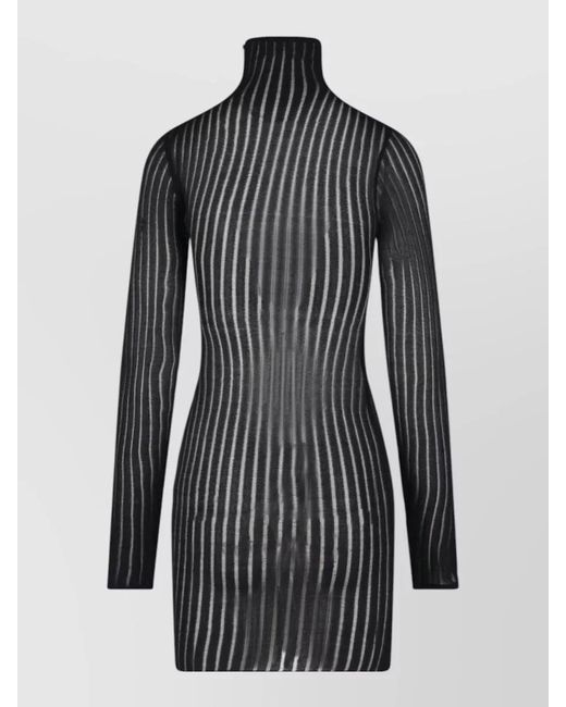 Dondup Black Knee Length Knit High Neck Sheer Stripes