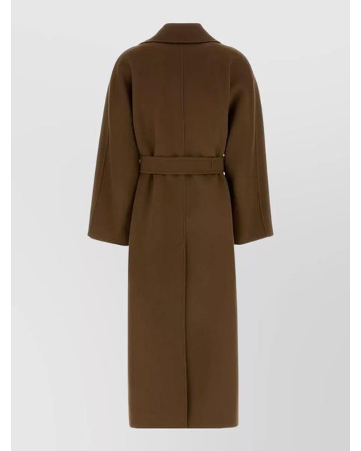 Max Mara Brown Wool Penelope Coat Belted Waist Long