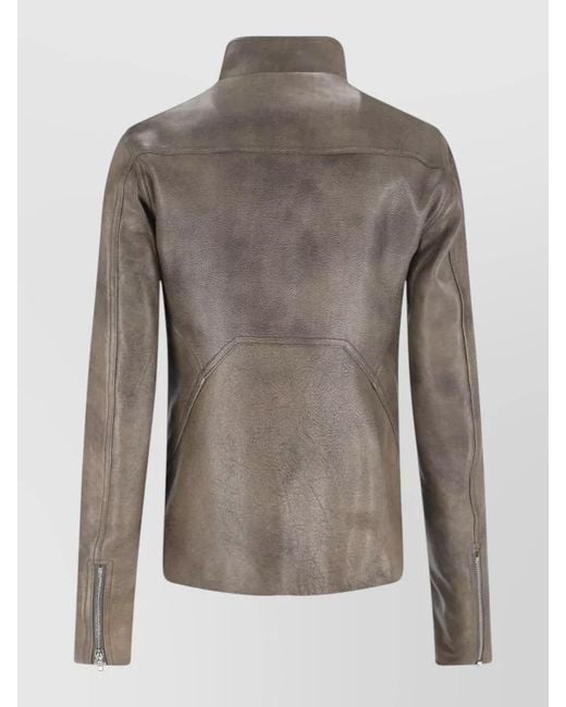 Rick Owens Gray Slim Fit Stand Collar Coat Textured for men