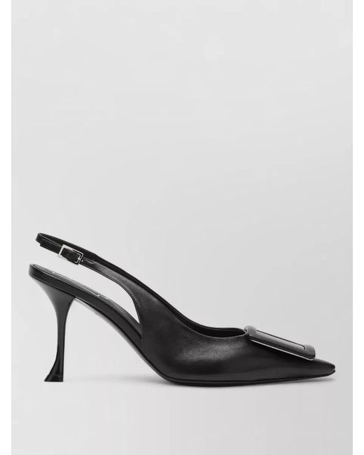 Roger Vivier Black Pumps Pointed Toe Slingback Strap Square Buckle