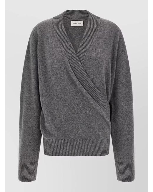 ARMARIUM Gray Cashmere Wool Ribbed V-Neck Cardigan